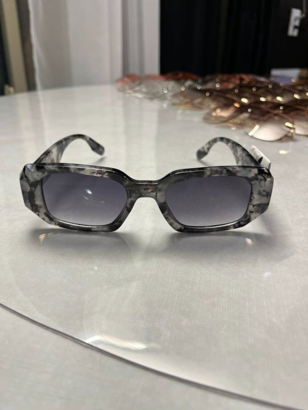 AIRE Ascendant Rectangular Sunglasses Marbled Black Gray Smoke Lens - Picture 11 of 12